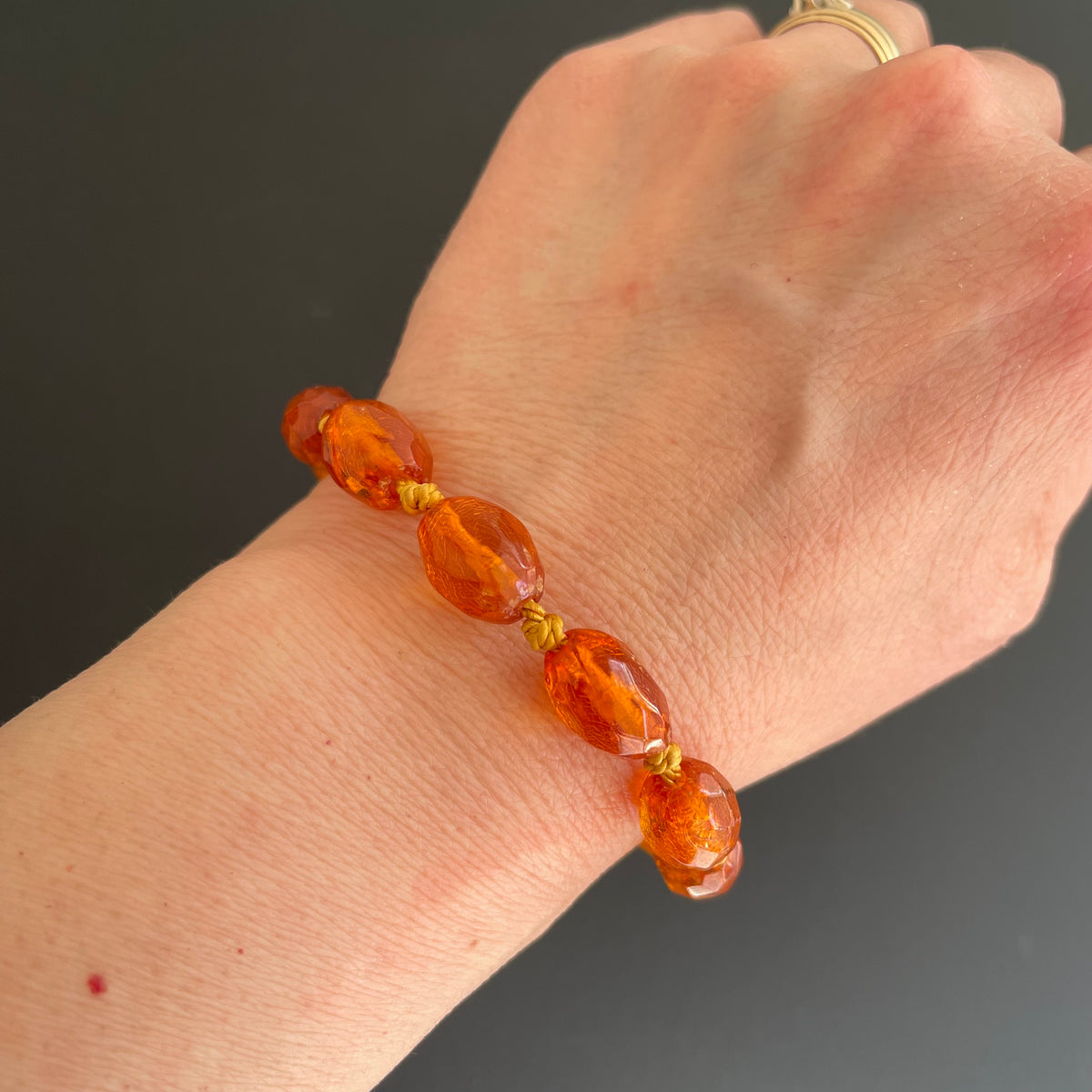 ANTIQUE NATURAL AMBER FACETED BEAD NECKLACE BRACELET FROM DENMARK 1950s #1866