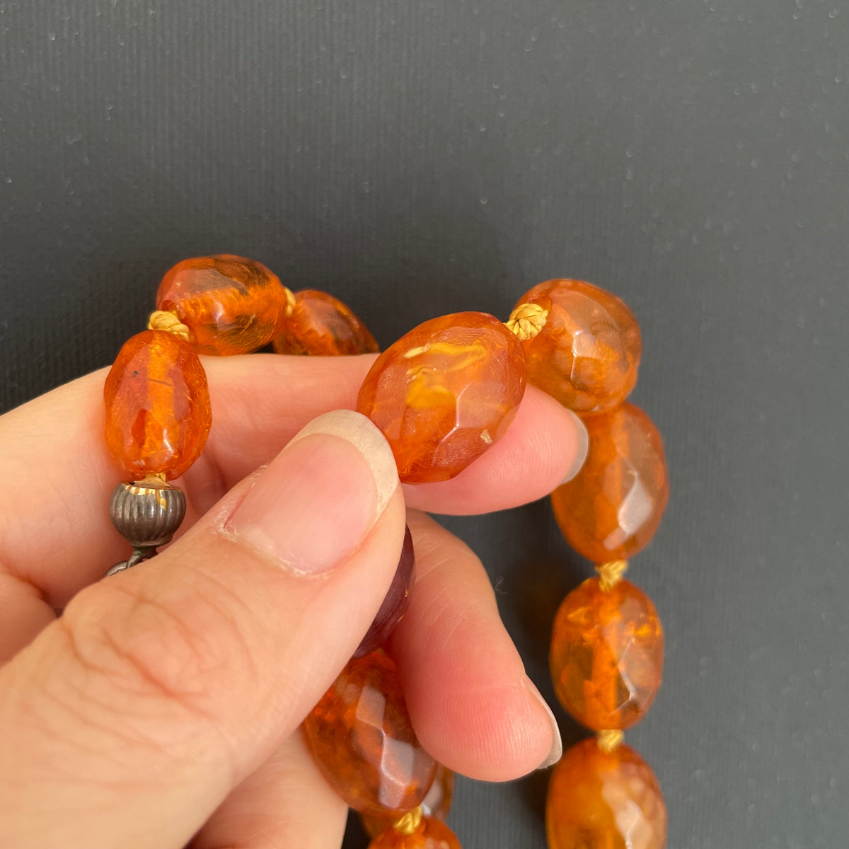 ANTIQUE NATURAL AMBER FACETED BEAD NECKLACE BRACELET FROM DENMARK 1950s #1866