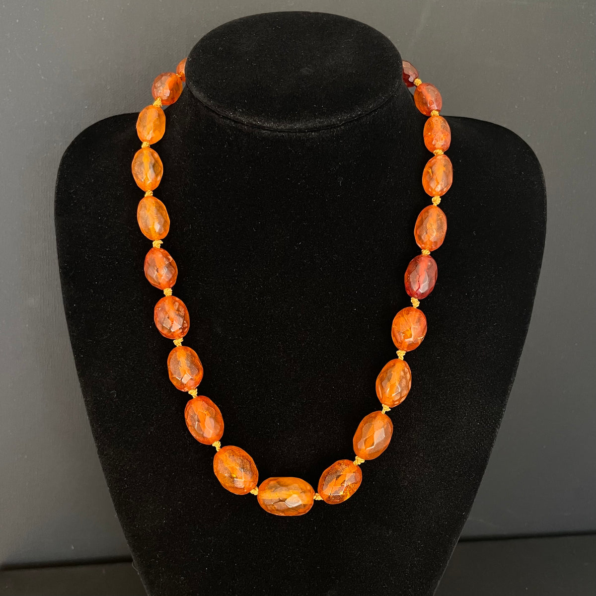 ANTIQUE NATURAL AMBER FACETED BEAD NECKLACE BRACELET FROM DENMARK 1950s #1866