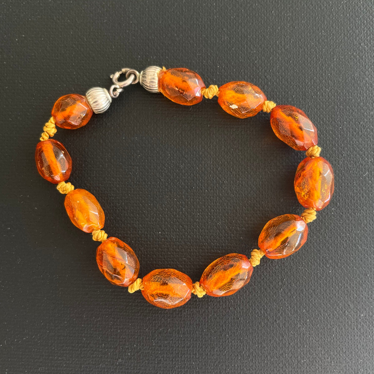 ANTIQUE NATURAL AMBER FACETED BEAD NECKLACE BRACELET FROM DENMARK 1950s #1866