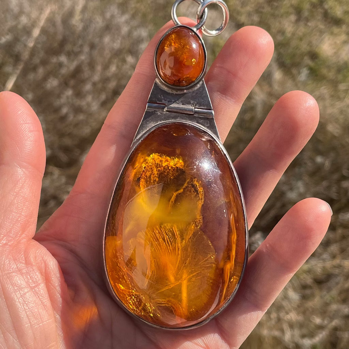 Unique Design Natural Amber With 925 Silver Pendant Danish Amber Huge 70g #1871