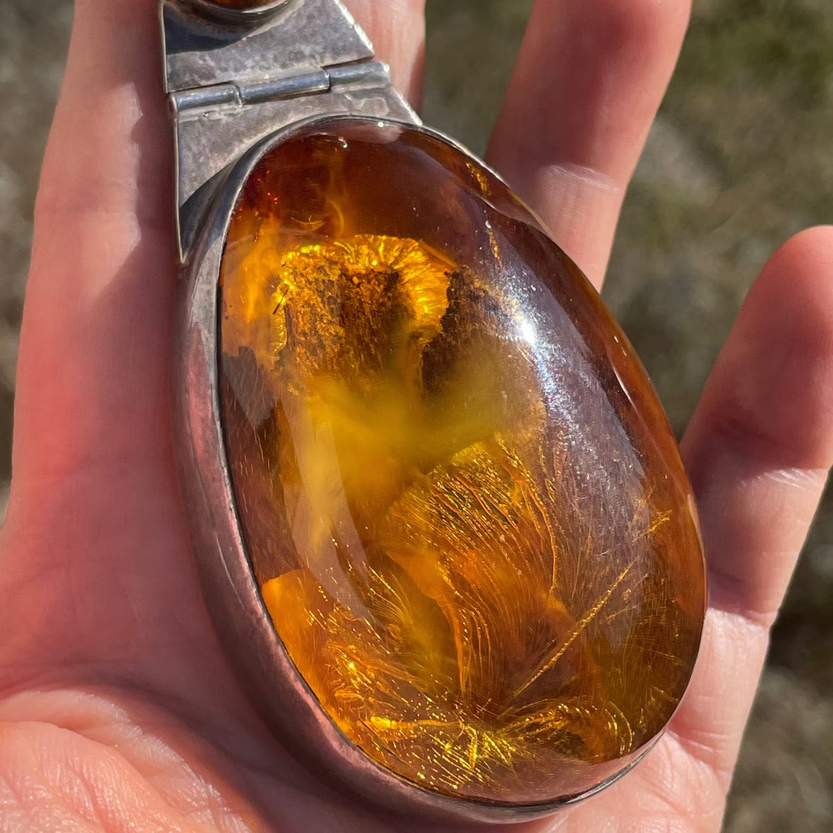 Unique Design Natural Amber With 925 Silver Pendant Danish Amber Huge 70g #1871