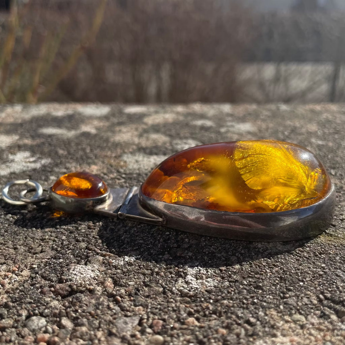 Unique Design Natural Amber With 925 Silver Pendant Danish Amber Huge 70g #1871