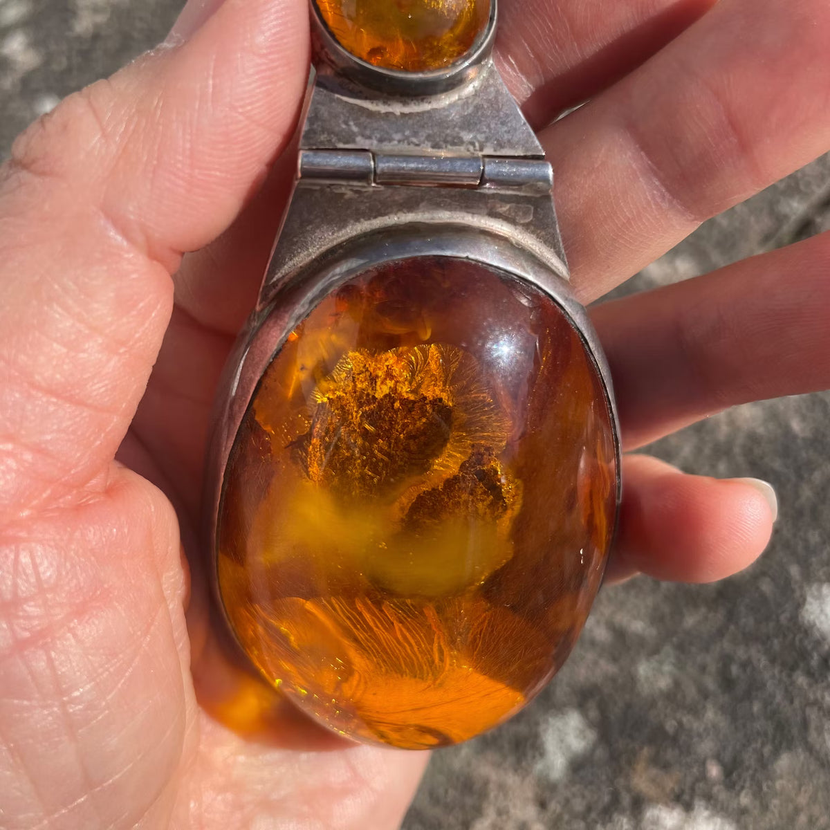 Unique Design Natural Amber With 925 Silver Pendant Danish Amber Huge 70g #1871