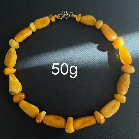 复古天然琥珀项链 波罗的海琥珀 鸡油黄蜜蜡 50克 #1872