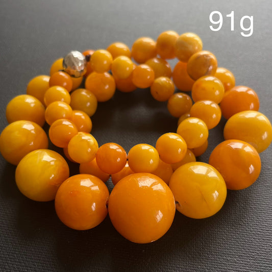 复古天然琥珀项链 波罗的海琥珀 鸡油黄 蜜蜡 超大 91克 #1839