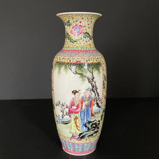 Vintage Chinese famille rose vase 1950-1970's Romance of the western chamber 西厢记#1909