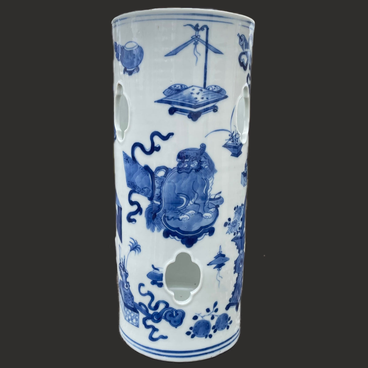 Chinese antique hatstand in blue and white, 19th c, Qing Dynasty #1922