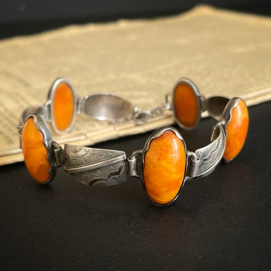 Antique handmade silver bracelet with amber butterscotch egg yolk #1951