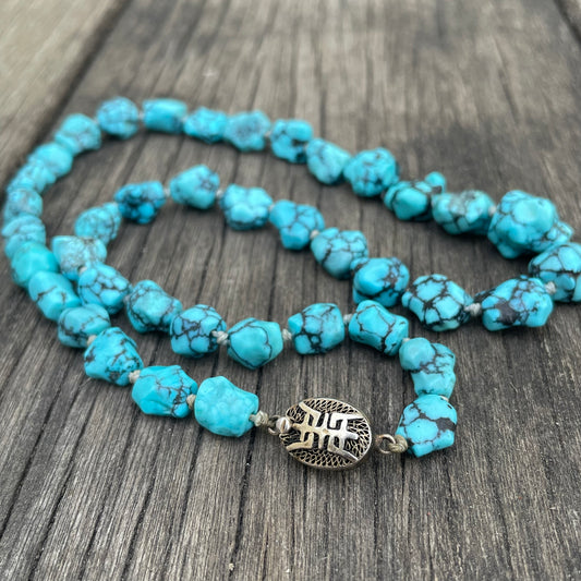 50's Vintage Chinese export to Sweden TURQUOISE necklace silver clasp 43g