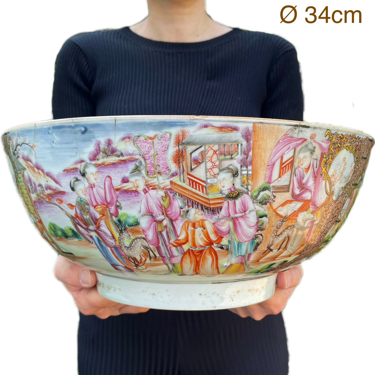 Large Chinese Antique rose mandarin punch bowl 18th century Qianlong #1981