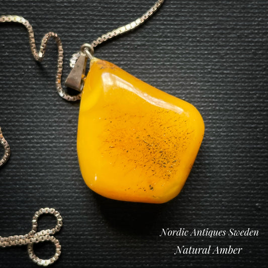 Vintage natural amber pendant with silver necklace Baltic amber  egg yolk #2030