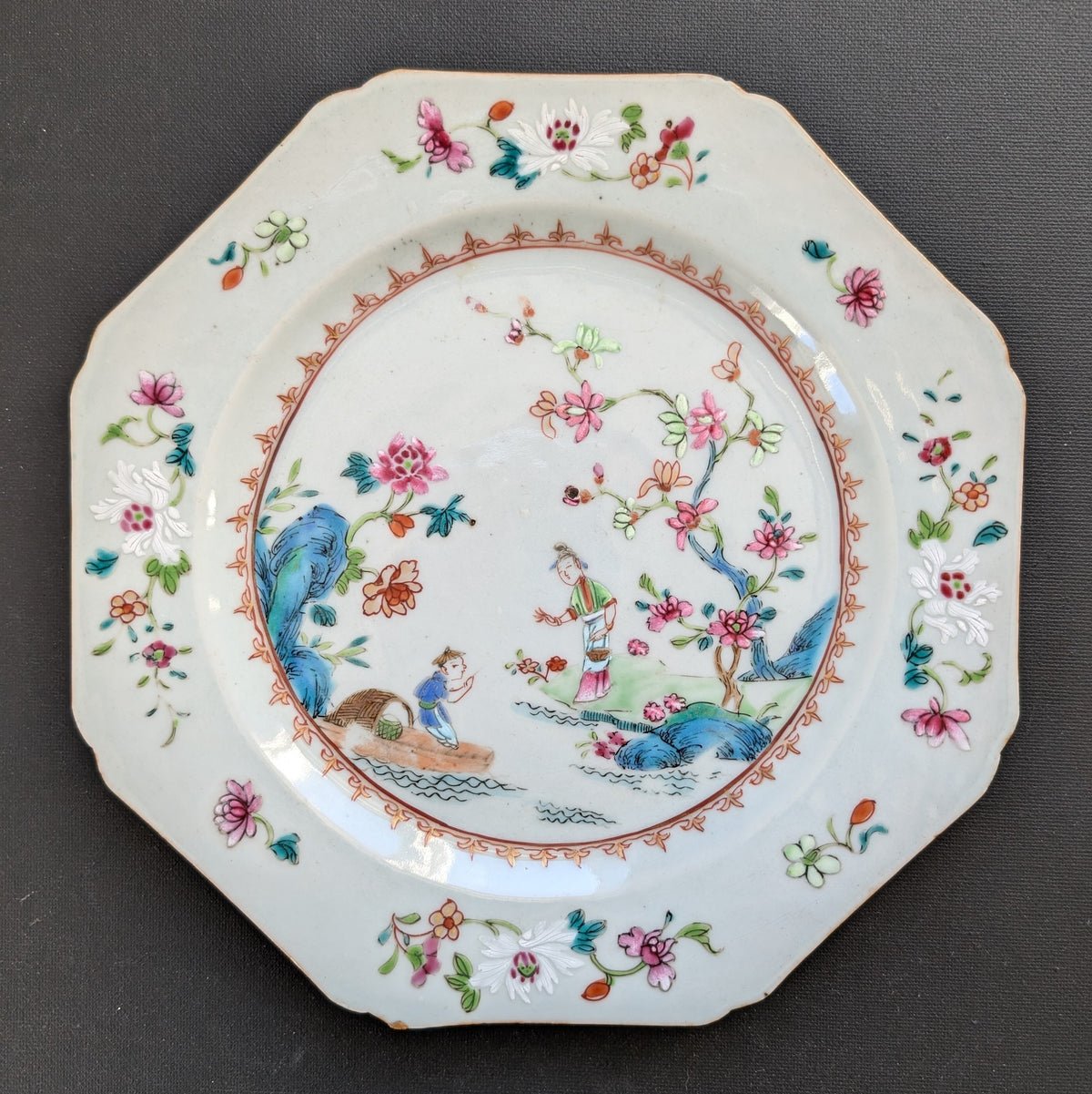 Chinese antique famille rose plate with figure decoration, 18th century #2173