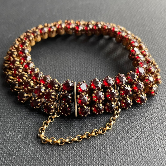 Antique Garnet Bohemian 3 Row Bracelet Handmaden #2227
