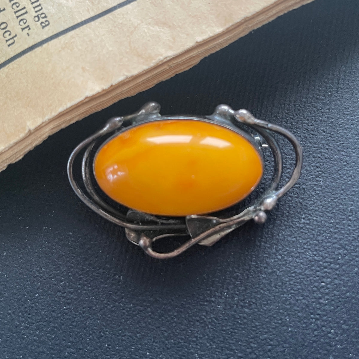 Natural Amber Vintage Amber Brooch With Silver Egg Yolk Butterscotch #2255