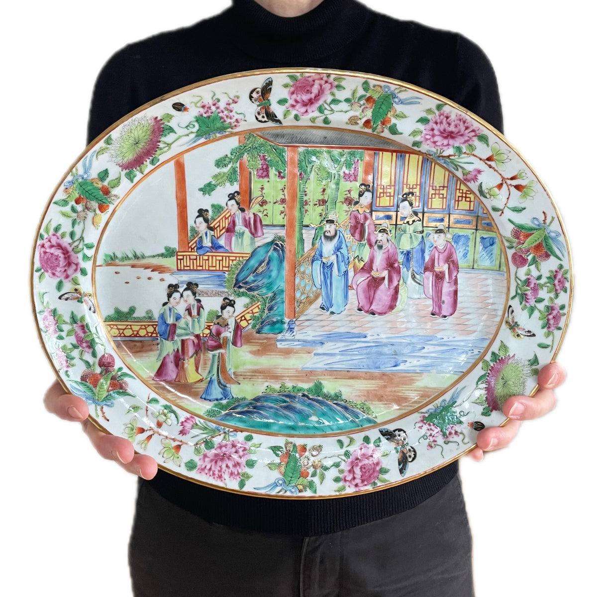Chinese Antique Rose Mandarin Porcelain Platter, 19th c #2261