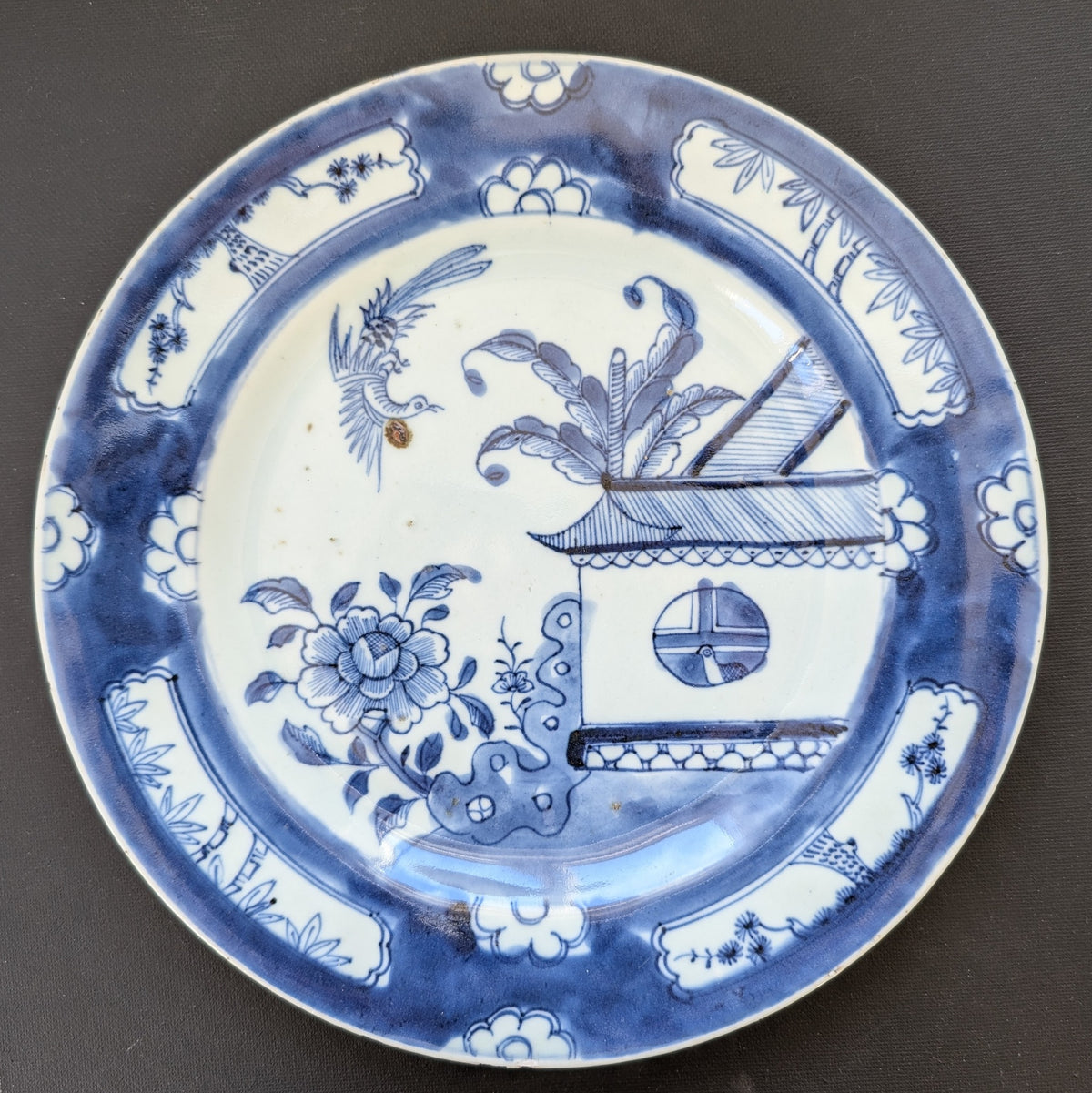 Chinese Antique blue and white porcelain plate, 18th C Yongzheng / Qianlong period 凤求凰 #2303