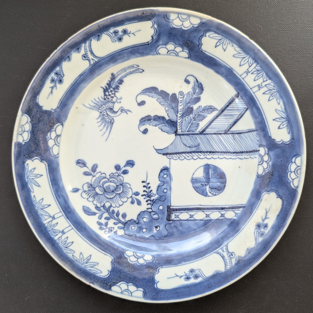 Chinese Antique blue and white porcelain plate, 18th C Yongzheng / Qianlong period 凤求凰 #2305
