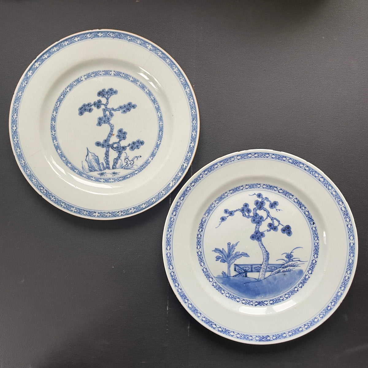 Two Chinese antique porcelain underglazed blue and white plates, Qianlong, 18th c #2312 & 2313