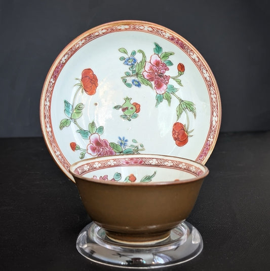 Chinese antique batavia brown teacup and saucer, Qianlong period #2320