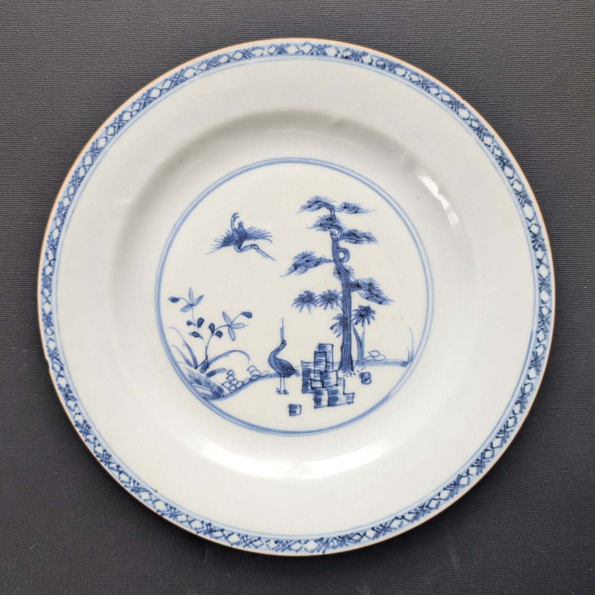 Chinese antique blue and white porcelain plate, Qianlong, 18th c #2327 松鹤延年