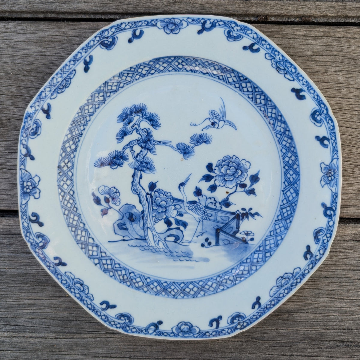 中国清代乾隆时期青花“松鹤延年”纹盘，18世纪 #2503