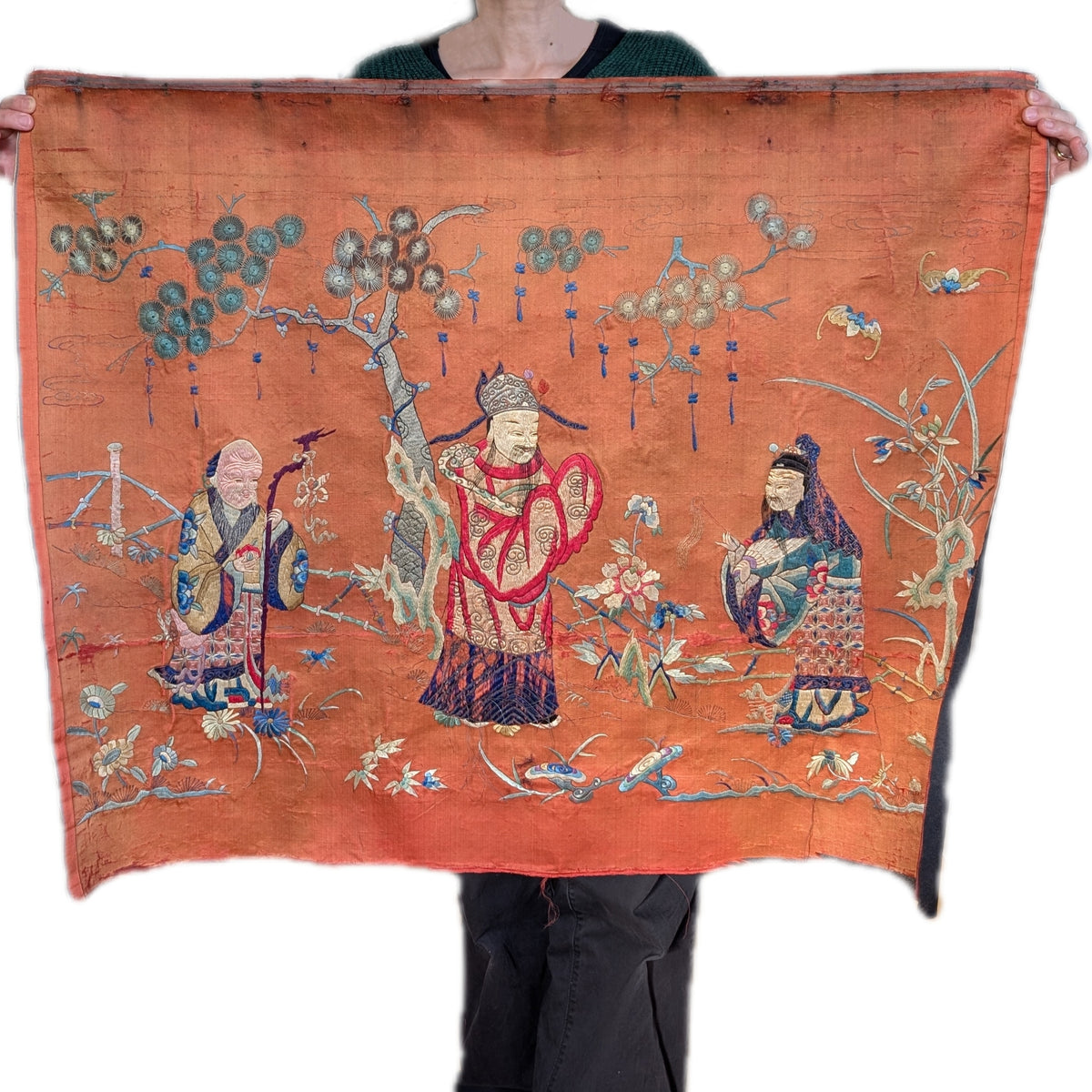 Chinese Antique silk embroidery, Fu Lu Shou, Qing Dynasty #2519