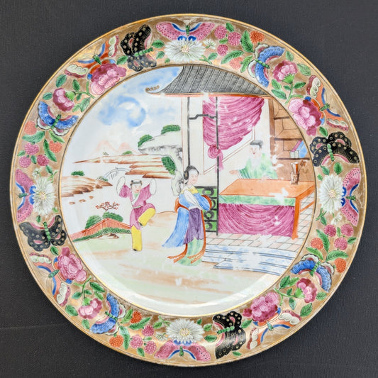 清代粉彩广彩瓷盘，19世纪 #2282