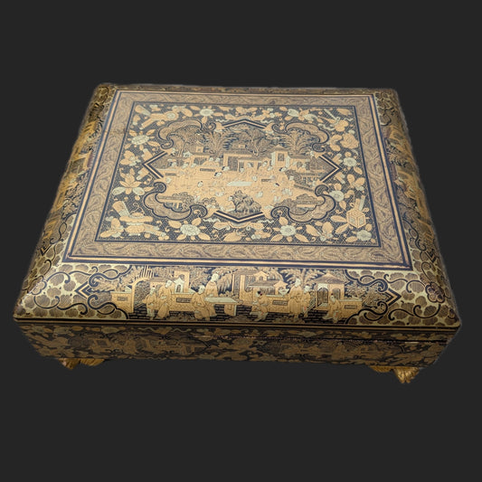 十九世纪中国古董兽足漆盒 #2562