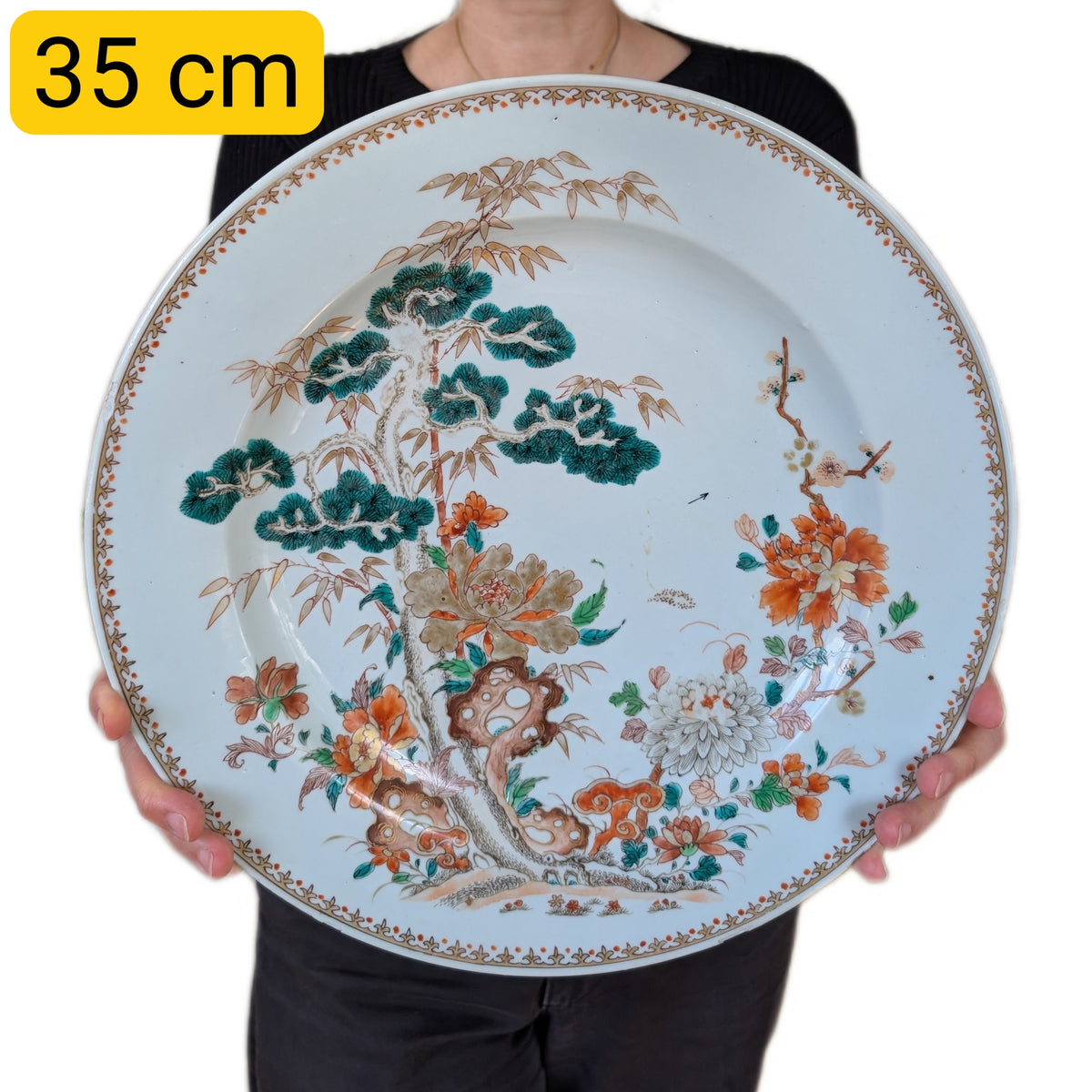 Chinese Antique Charger, Three Friends of Winter 岁寒三友 18th C Yongzheng / Qianlong period #2593