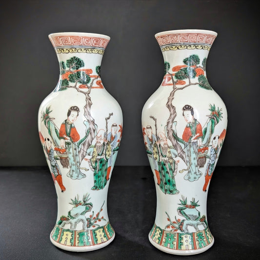 中国古董五彩对瓶，清末康熙复兴风格，19世纪 #2601, 2602
