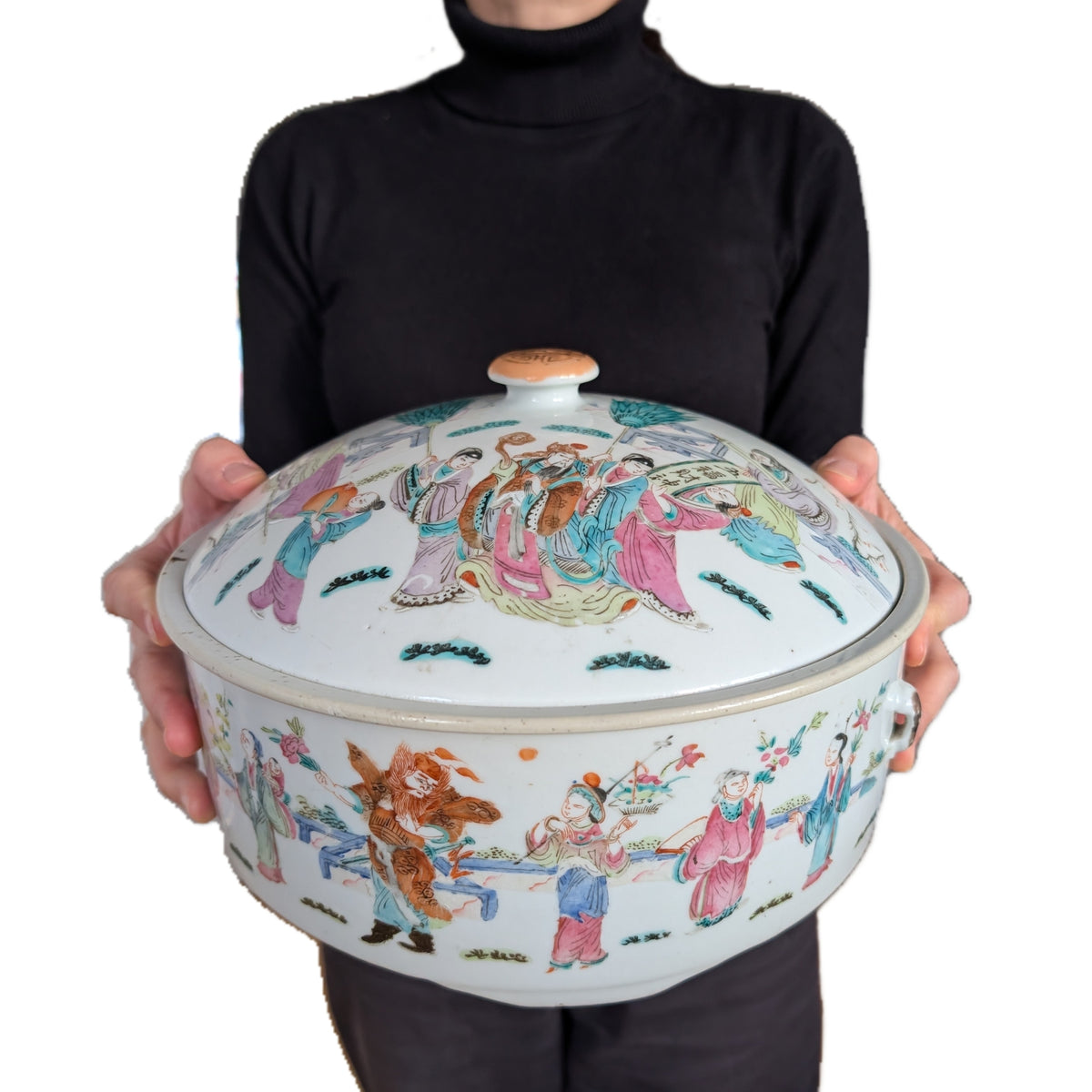 Large Chinese Antique porcelain food pot,  Late Qing #2739
