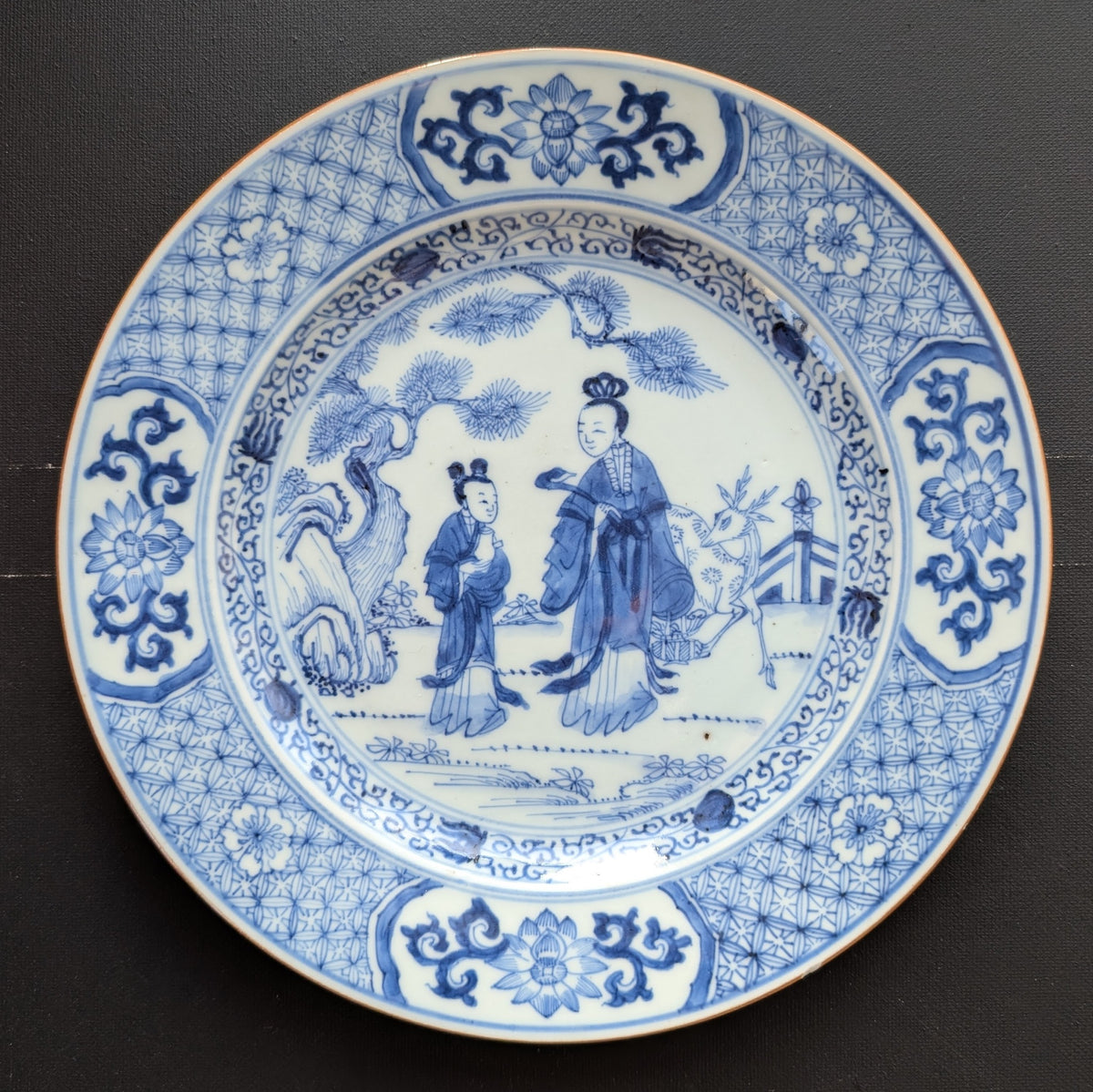 Chinese Antique blue and white plate, 18th C Yongzheng period #2815 麻姑献寿