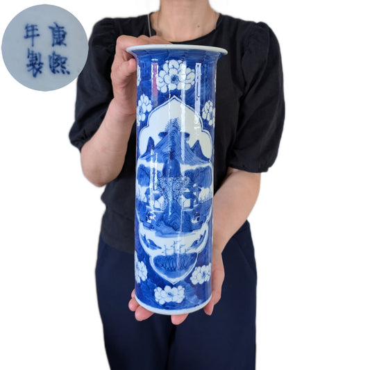 Chinese antique sleeve vase decorated with landscape scene, Late Qing Dynasty #2899