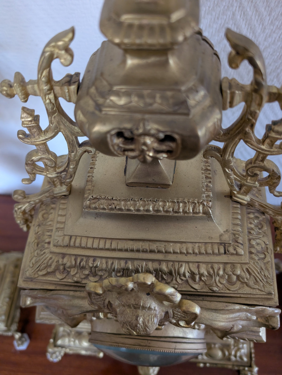 Large Napoleon III Gilt Bronze Mantel Clock With Matching Pair Of Candelabra, 19th Century