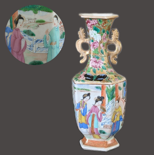 Chinese antique rose mandarin vases, Jiaqing / Daoguang #2920