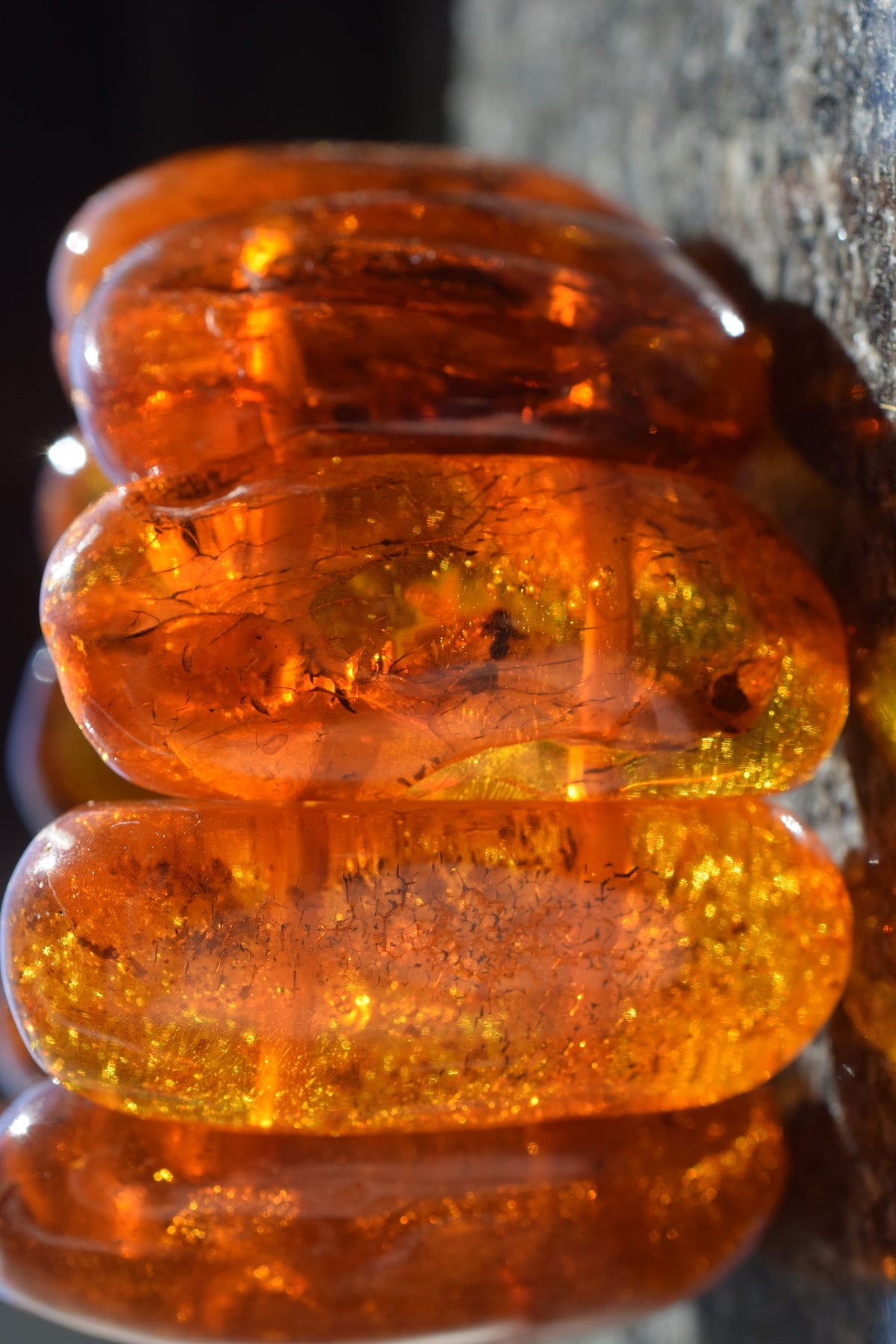 Natural Amber danish raw stone amber bracelet many inclusions insects large 85g #2375