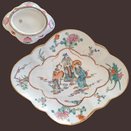 Antique Chinese Famille Rose Porcelain altar bowl, 19th c #2937 牡丹亭 游园惊梦