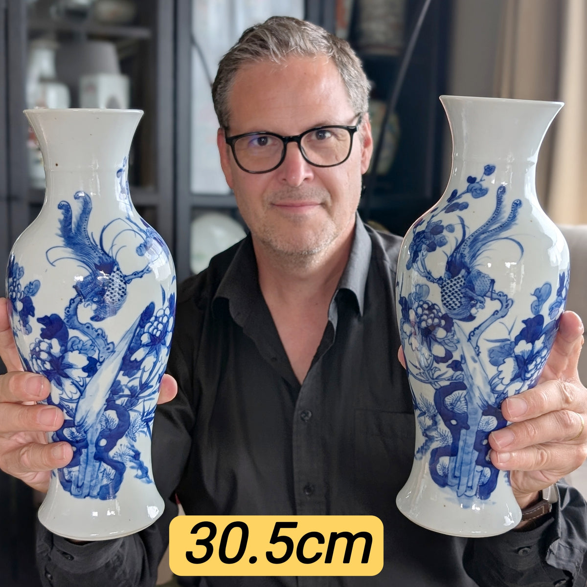 一对十九世纪凤凰纹古董花瓶，编号 #2956, 2957