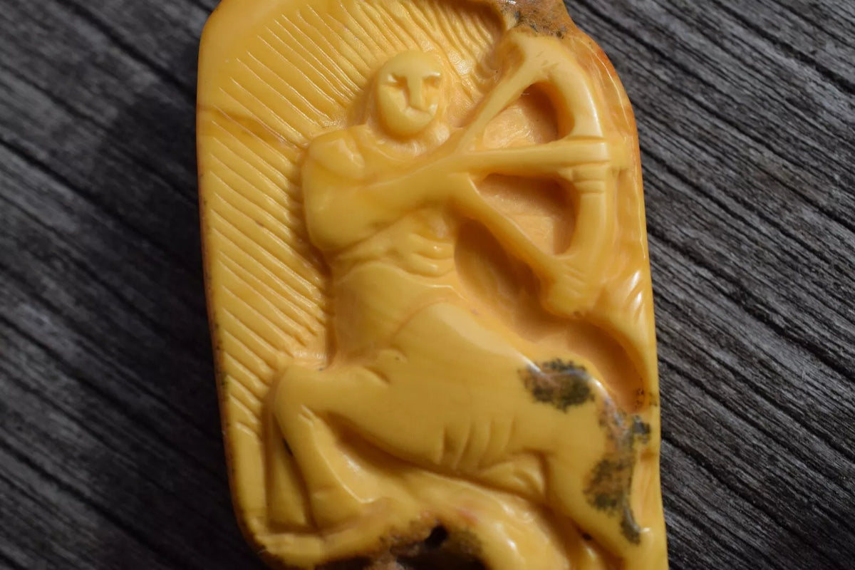 Natural amber pendant danish design hand carved egg yolk 6.6g 1980's Sagittarius #2527