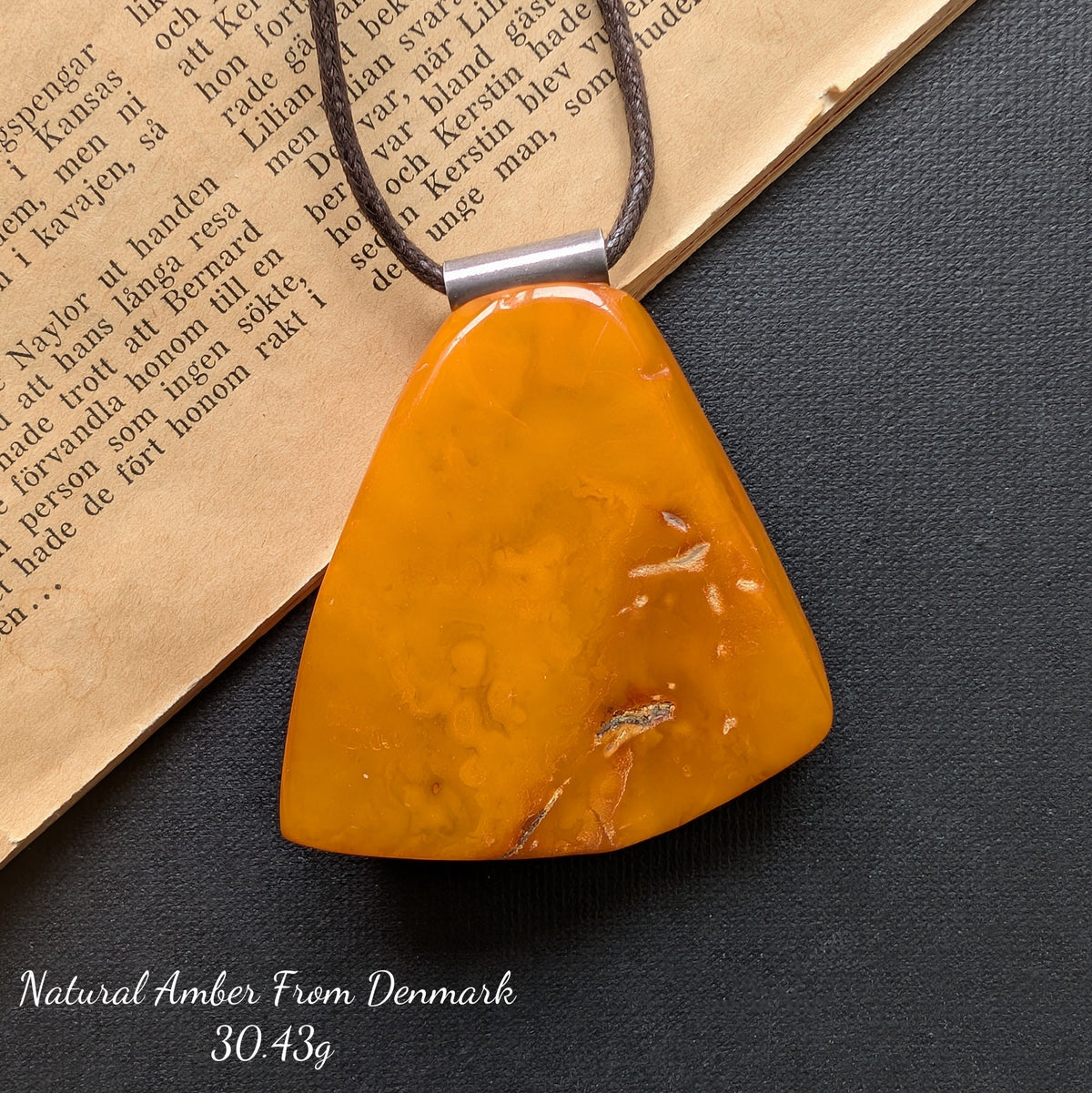Vintage Natural Danish Amber Pendant Baltic Amber Butterscotch Egg Yolk Huge 30g #2570
