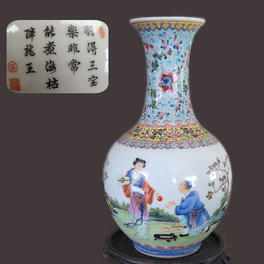 中国复古粉彩花瓶，《张生煮海》，1950-1970年代 #2991