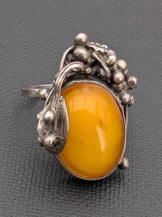 Vintage natural amber ring with sterling silver #3052