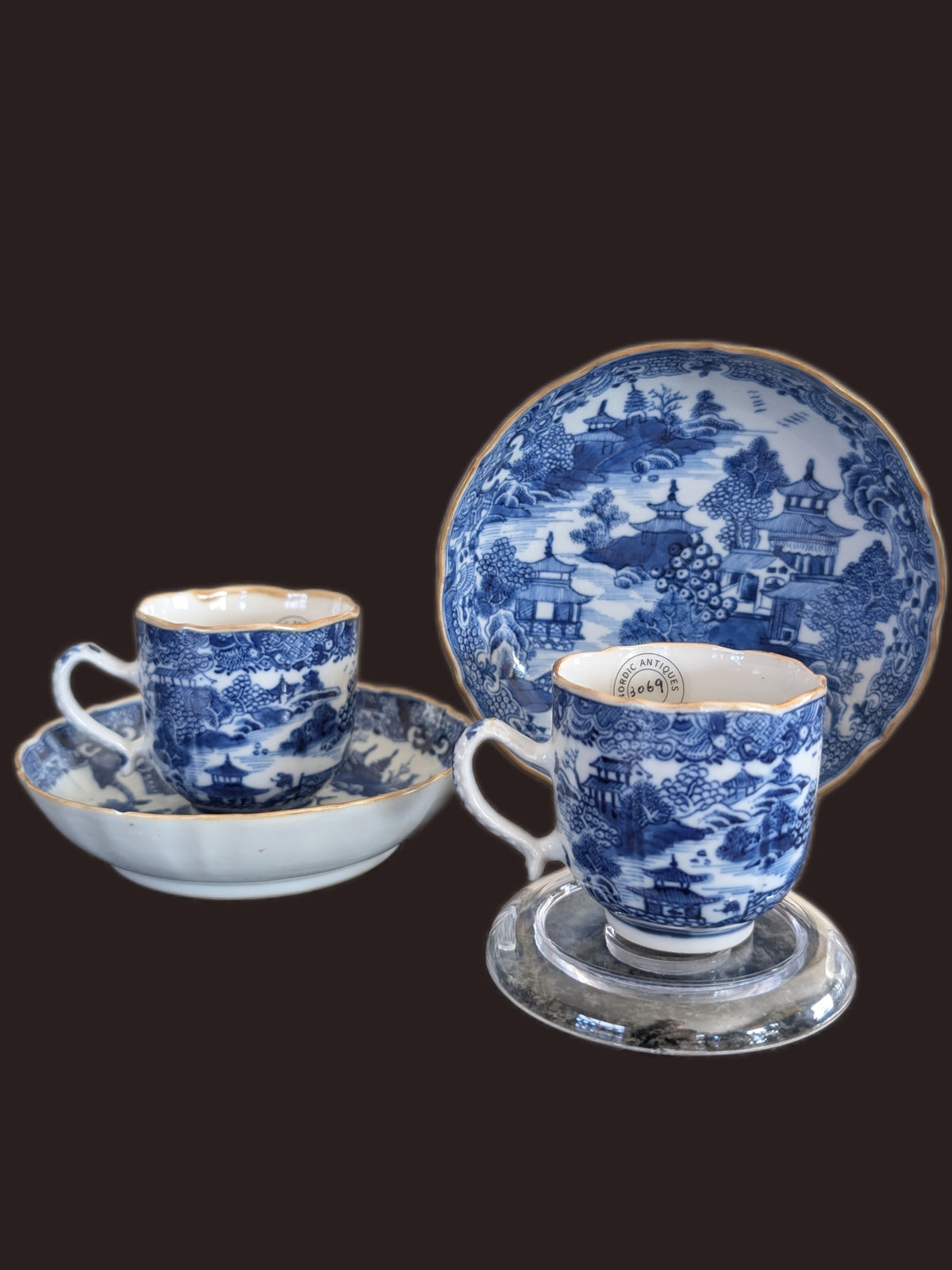 One pair of  antique Chinese tea cups and saucers, Qianlong period #3069, 3070