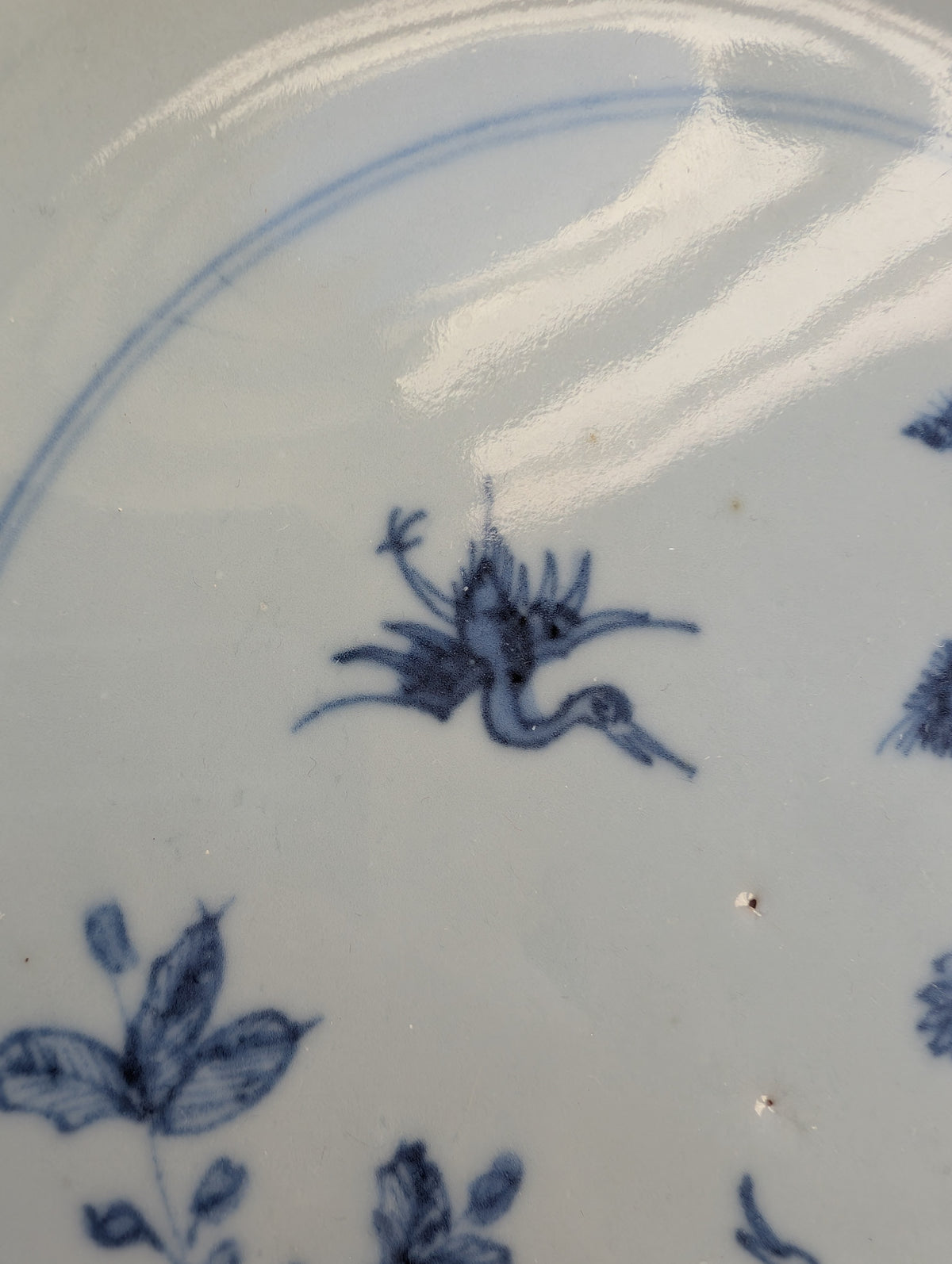 Chinese antique blue and white porcelain plate, Qianlong, 18th c #2767 松鹤延年