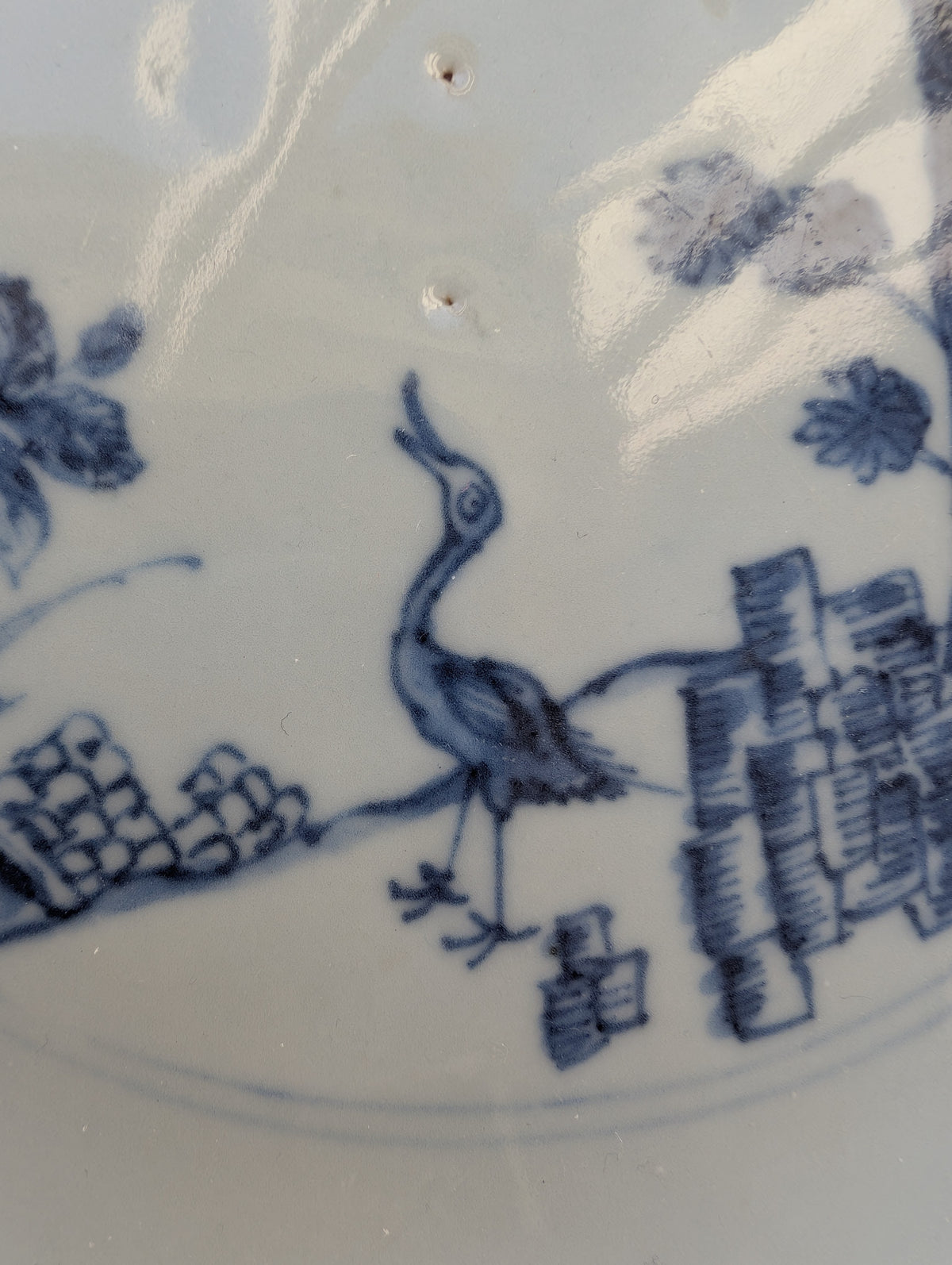 Chinese antique blue and white porcelain plate, Qianlong, 18th c #2767 松鹤延年