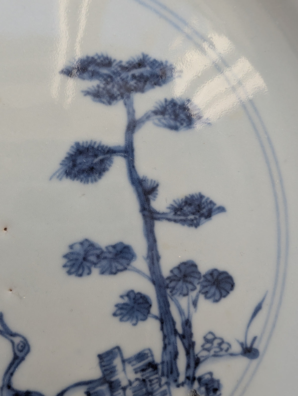Chinese antique blue and white porcelain plate, Qianlong, 18th c #2767 松鹤延年