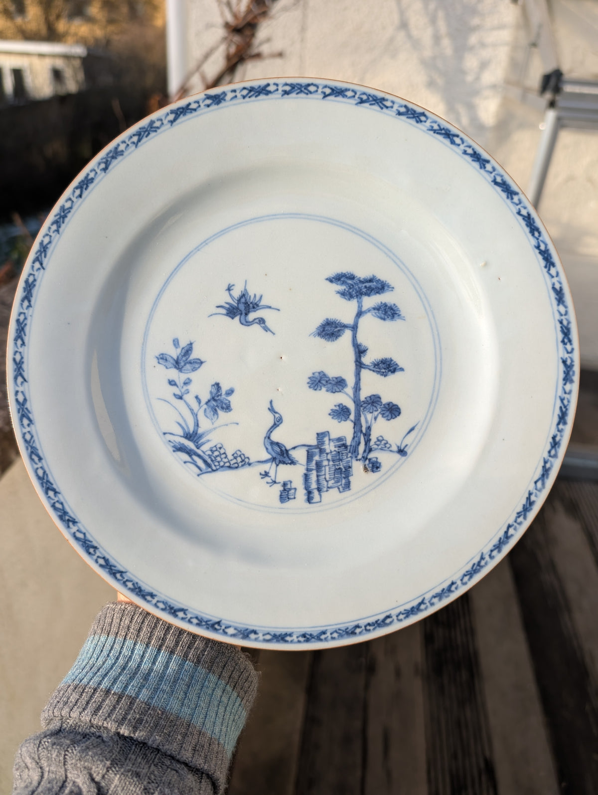 Chinese antique blue and white porcelain plate, Qianlong, 18th c #2767 松鹤延年