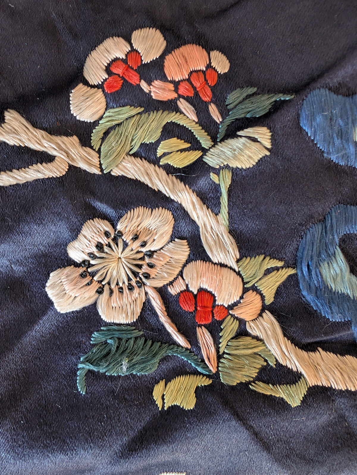 Chinese Antique silk embroidery with peaches and cranes, Qing Dynasty #2836