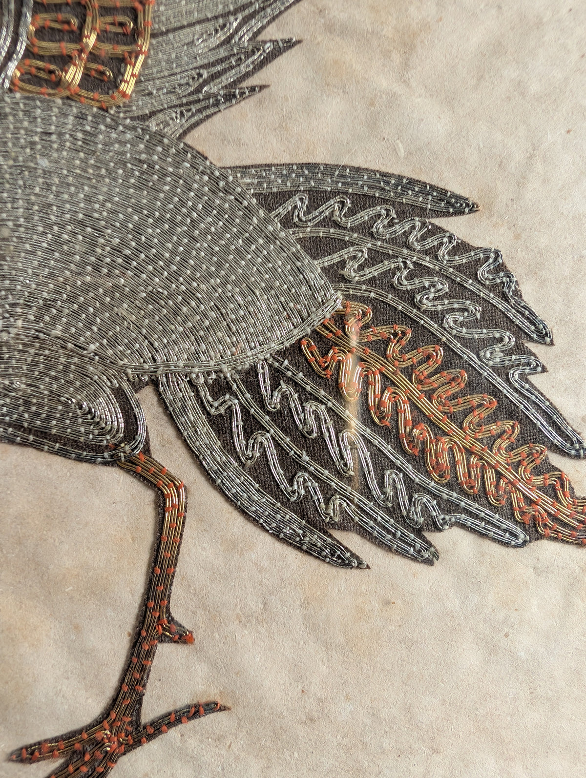 Chinese antique Civilian Rank bird with gold and silver thread embroidery 19c #2908